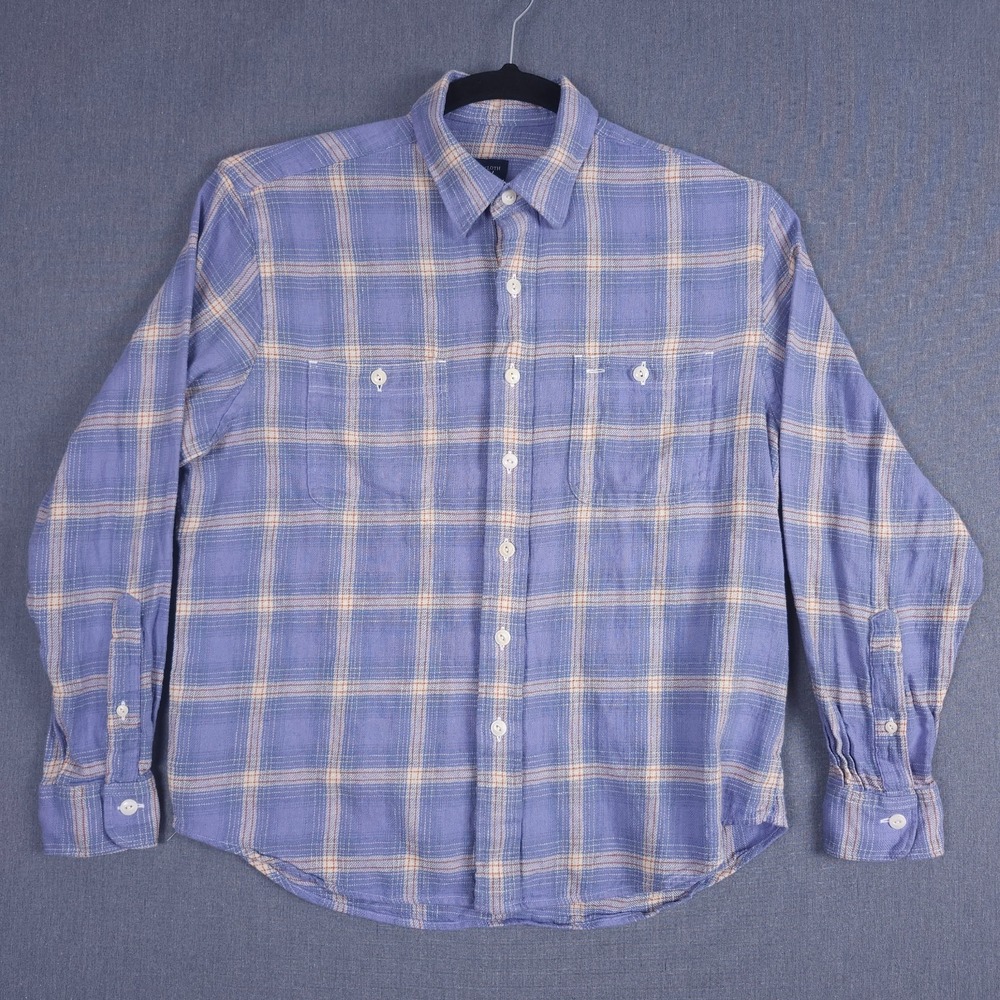 Proper Cloth The Sedona Shirt Mens Medium Blue Linen Blend Windowpane Plaid
